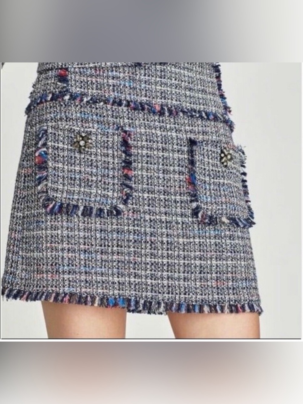 Zara Sold out NWT Tweed Gem Applique Fringe Mini Skirt Size